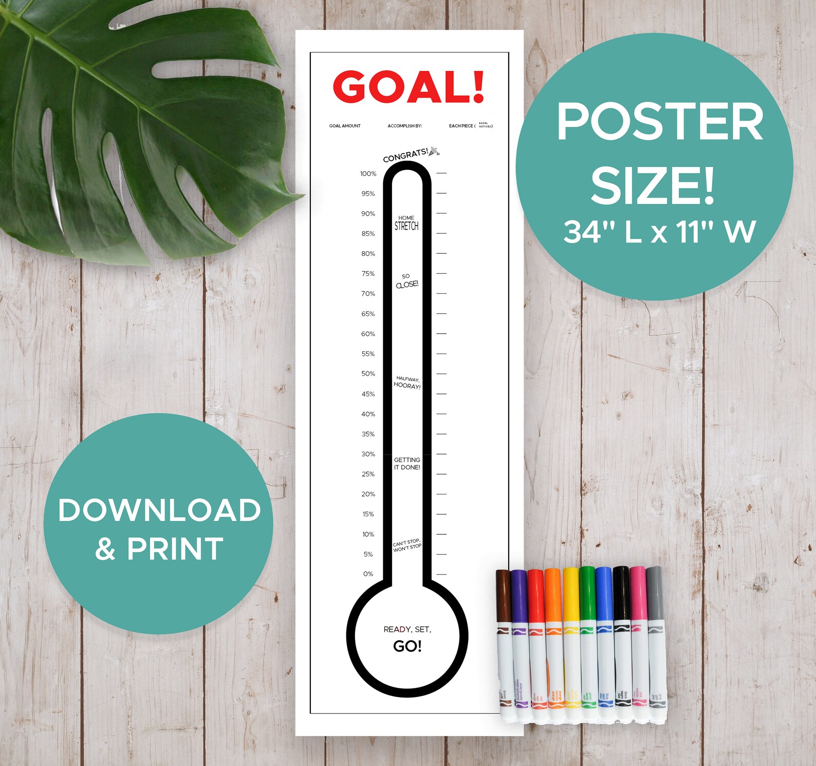POSTER GOAL Thermometer Tracker Download & Print Customize Etsy