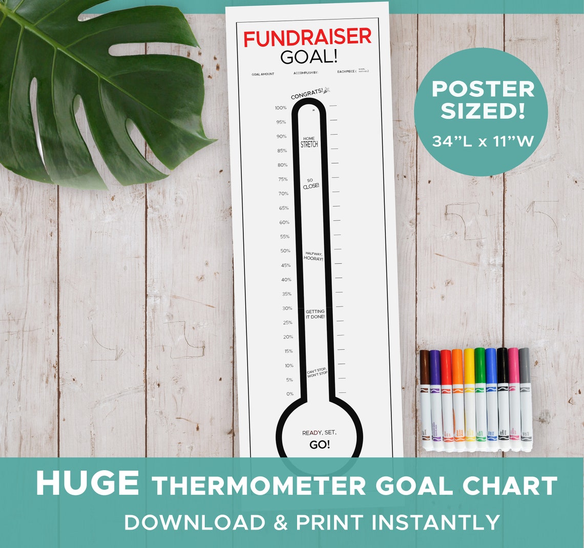 Giant FUNDRAISING Thermometer Download and Print Poster Goal Tracker