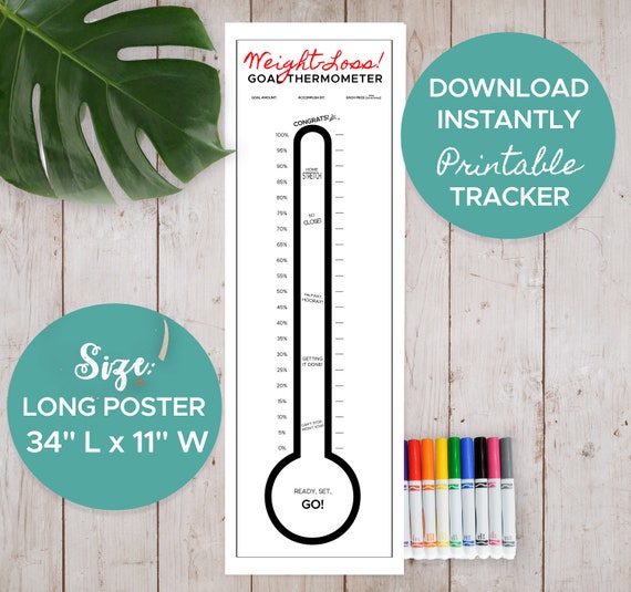 GIANT Weight Loss Goal Thermometer Printable Digital | Etsy