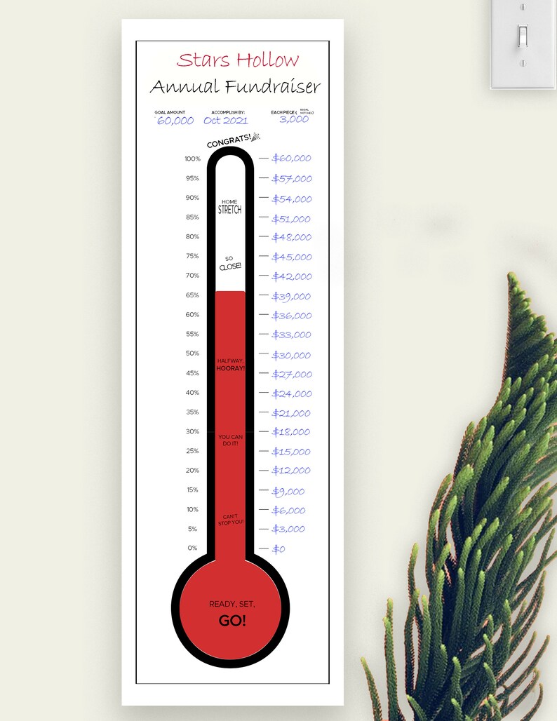GIANT CUSTOM Goal Thermometer Printable Download Etsy