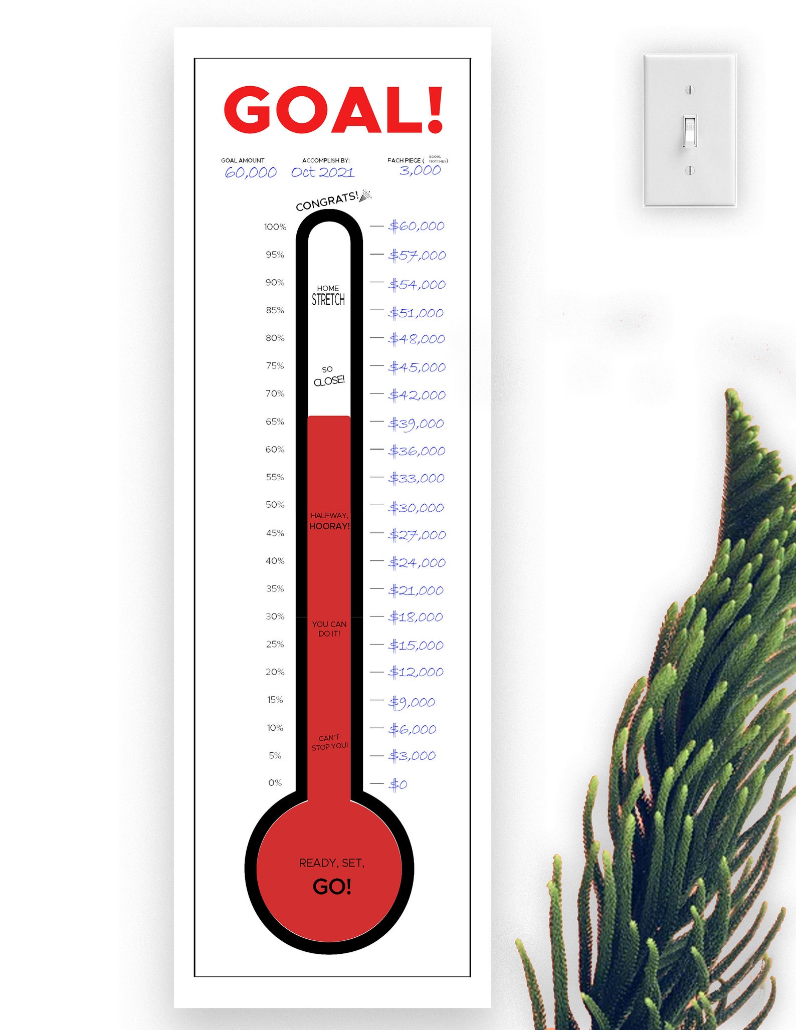POSTER GOAL Thermometer Tracker Download &amp; Print Customize | Etsy