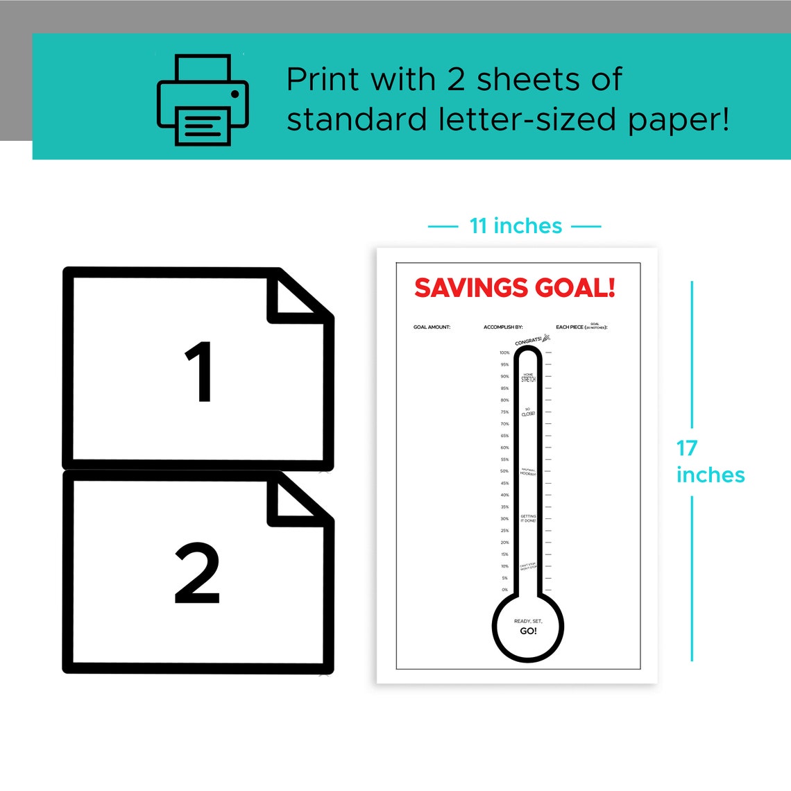 Medium Poster SAVINGS Thermometer Download & Print Track Goal Chart