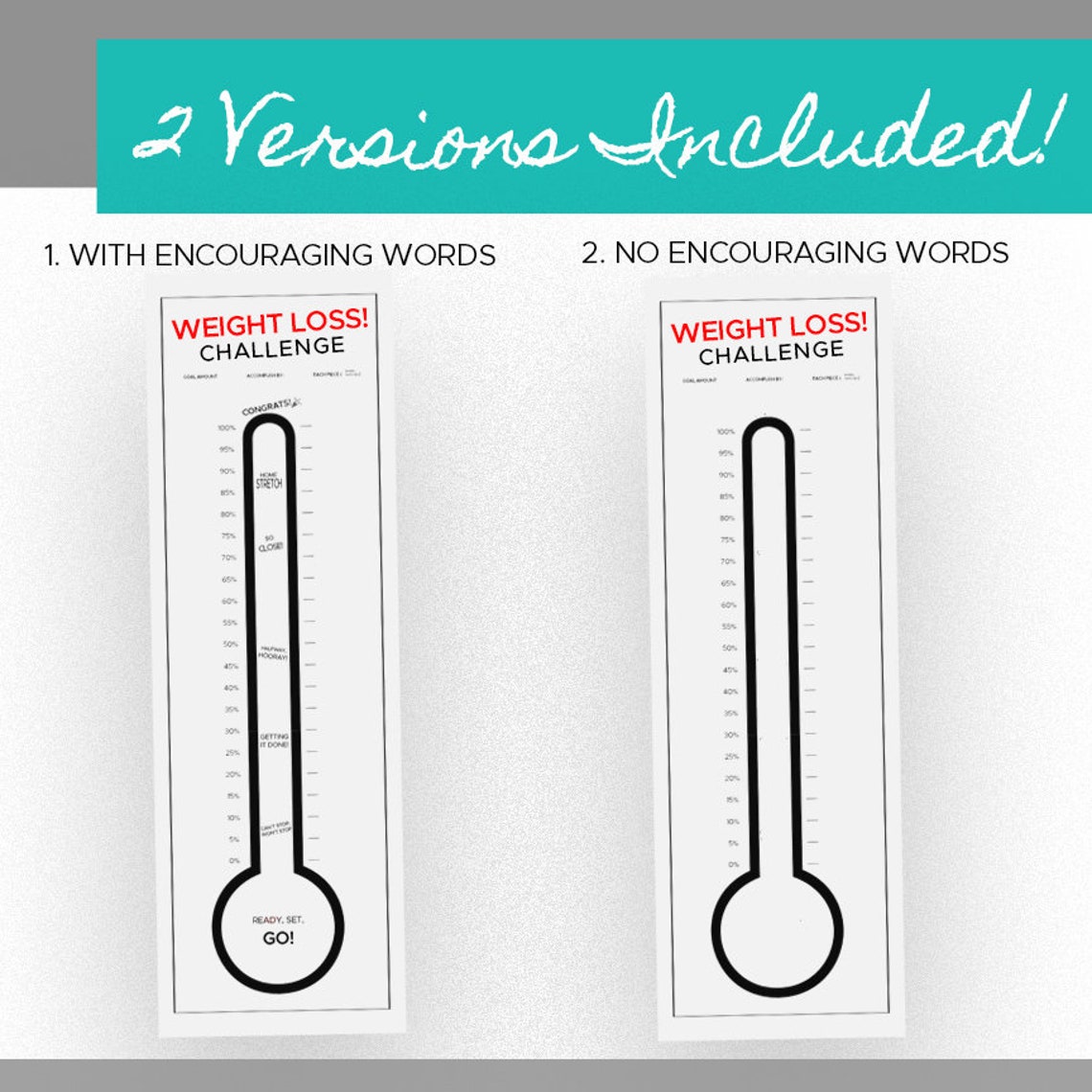GIANT Weight Loss Goal Thermometer Printable Digital | Etsy