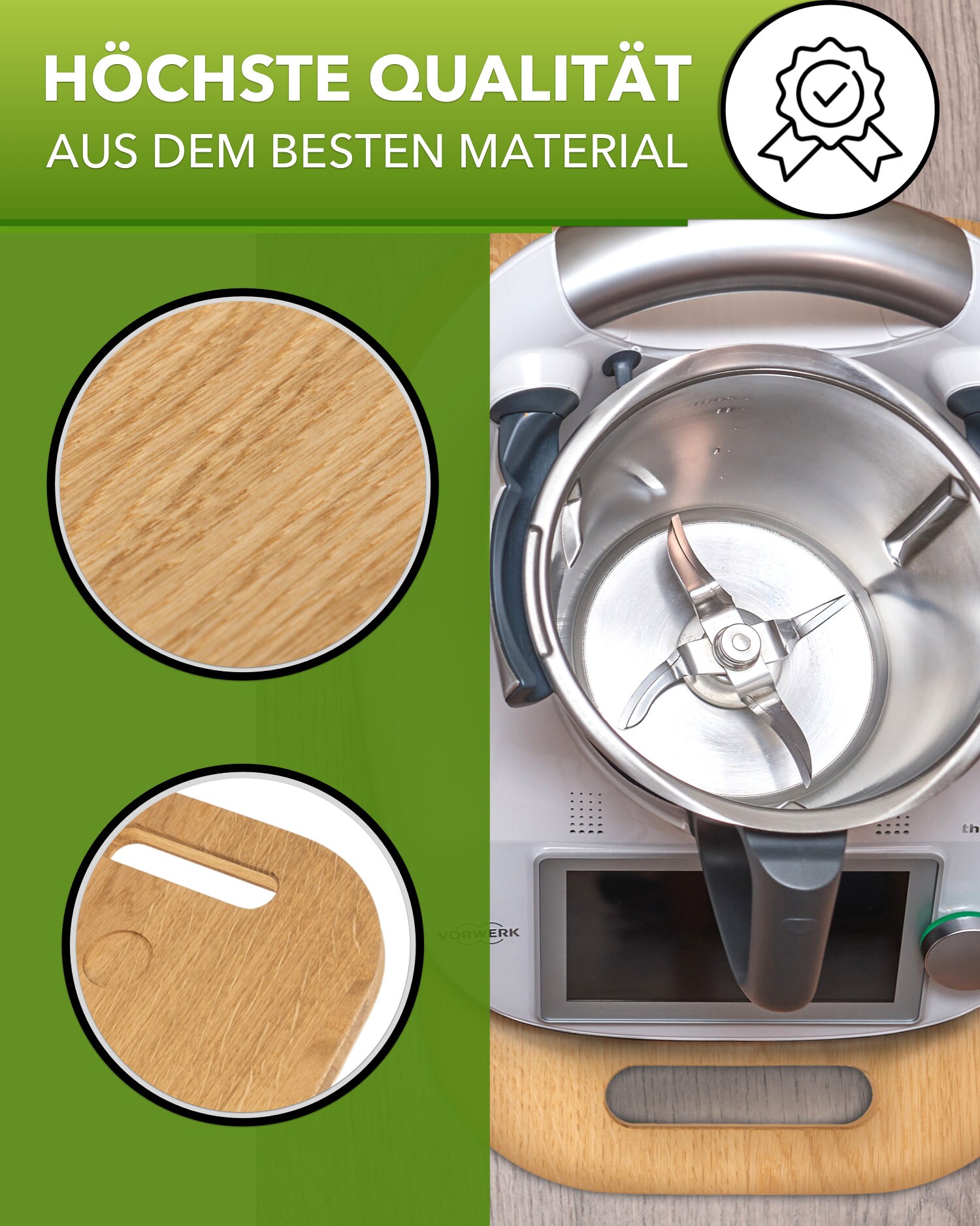 Sliding Board for Thermomix TM5 TM6 Made of Oak, Integrated Handle