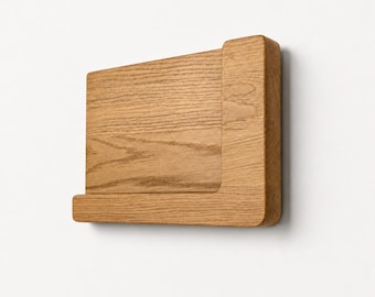 Tablet Wandhalterung Holz Eiche universal, iPad Wandhalter mit Ladefunktion, Tablet Halter Wand Smart Home, USB-C Lightning kompatibel