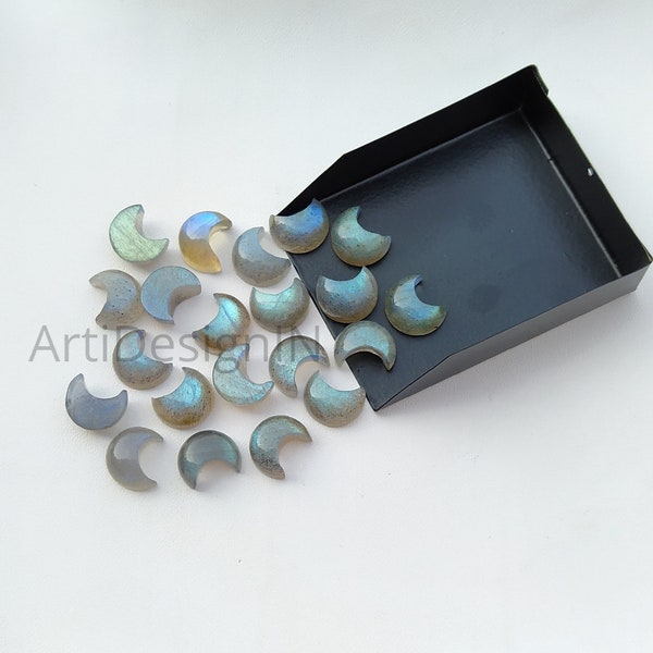 AAA Natural Labradorite Crescent Moon Shape Cabochon, Moon Shape Loose Gemstone Size 8mm to 30mm