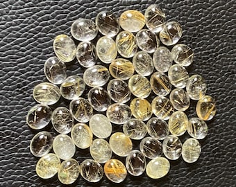 Natural Golden Rutilated Quartz Oval Cabochon Calibrated size Loose Gemstones 5x7,6x8,7x9,8x10,9x11,10x12,10x14,12x16,13x18,15x20,16x22 MM