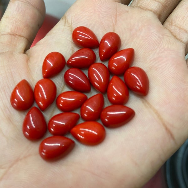 Red Coral Pear Shape Cabochon Calibrated Gemstone 4x6,5x7,6x8,7x9,8x10,9x11,10x12,10x14,12x16,13x18,15x20,16x22,18x25,20x30 mm