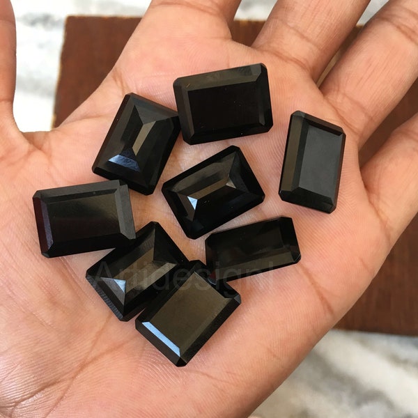 AAA Natural Black Onyx rectangle Faceted Cut Calibrated Loose Gemstones 4x6,5x7,6x8,7x9,8x10,10x12,10x14,12x16,15x20,16x22,18x25,20x30MM