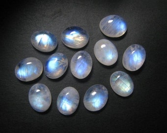 16 Pieces Natural Rainbow Moonstone Cabochons Lot 6x8mm Oval Shape White Moonstone Gemstones Loose Stones Smooth Gems Cabs