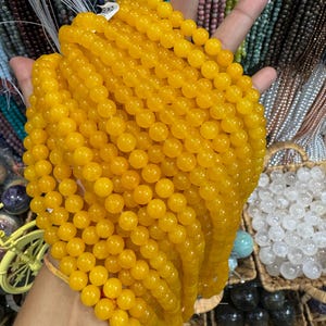 AAA Natural Yellow Jade Round Beads 6mm, 8mm, 10mm, 12mm, 14mm Yellow Round Smooth Beads 15&quot; Full Inch Strand