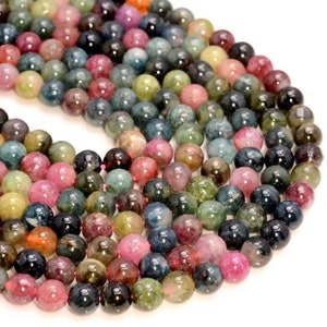 Natural Multicolor Watermelon Pink Green Black Tourmaline Round Beads ,Colorful Tourmaline Gemstone 15.5 Inch 3mm,4mm,5mm,6mm,8mm 10mm