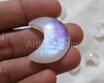 15MM to 30MM AAA Quality Natural Rainbow Moonstone Cabochon Crescent Moon Loose Size 15,16,17,18,19,20,21,22,23,24,25 mm