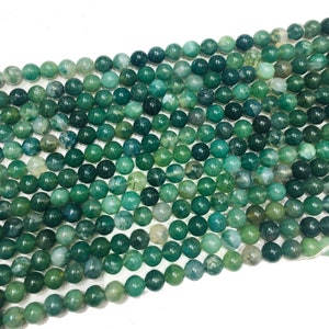 Natural Genuine Moss Agate Beads, Gemstone Beads, Smooth Round Stone Beads 8mm, 10mm, 15&#39;&#39; For Jewelry Making