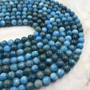 6mm 8mm 10mm 12mm Genuine Natural Blue Apatite Grade AAA Round Loose Beads 15.5 inch Full Strand