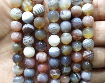 AAA Natural Botswana Agate Smooth Round Beads, 4mm to 12mm 15.5" Strand
