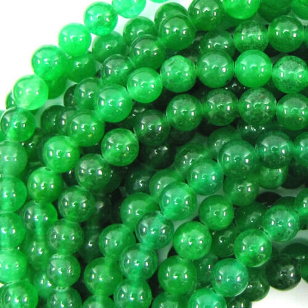 AAA Natural Green Jade Round Beads, 6mm, 8mm, 10mm, 12mm Round Smooth Jade Beads 15" Full Strand