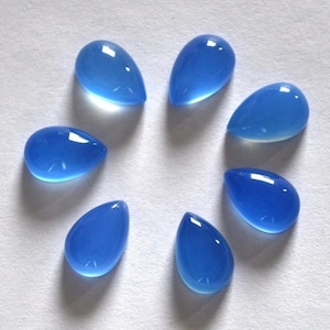 Natural Blue Chalcedony Pear Shape Gemstone, Calibrated Size Cabochon 4x6mm to 20x30mm
