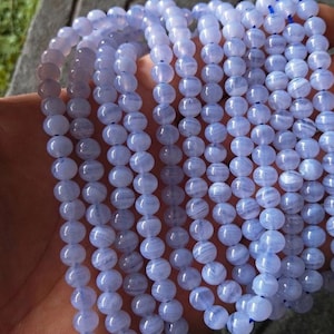 AAA Natural Blue Lace Agate Smooth Round Beads, 8mm 10mm Round Blue Lace Agate Beads 15.5&quot; Full Strand
