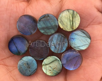AAA Natural Labradorite Coin Gemstone, Flat Polished Disc 5mm to 30mm