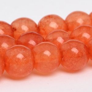 AAA Natural Orange Jade Round Beads 4mm, 6mm, 8mm, 10mm, 12mm Smooth Polished 15 Inch Strand Wholesale Gemstone Beads