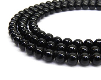 Natural Black Onyx Round Beads, 4mm 6mm 8mm 10mm 12mm Loose Gemstone