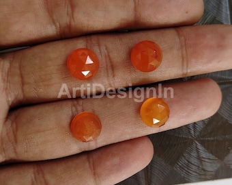 Naturlig karneol rund rosenskuren ädelsten | Eldorange platt baksida lösa storlekar 4 mm till 30 mm