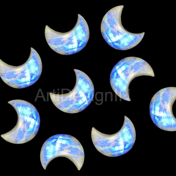 8MM to 30MM AAA Quality Natural Rainbow Moonstone Cabochon Crescent Moon Loose Size 8,9,10,11,12,13,14,15,16,17,18,19,20,21,22,23,24,25 mm