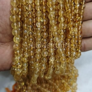 AAA Natural Yellow Citrine Round Loose Beads Natural Gemstone Yellow Round Loose - Size 4mm 6mm 8mm - 15.5&quot; Strand beads