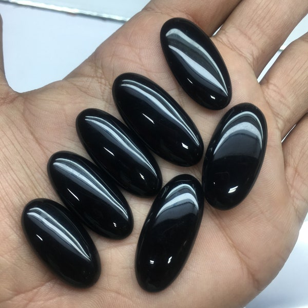 AAA Natural Long Black Onyx Oval Gemstone, Calibrated Gemstone, Onyx Gemstone, Oval Cabochon, Multiple Size option