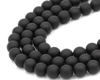 Natural Matte Black Onyx Round Beads 15" Full Strand 4mm to 12mm