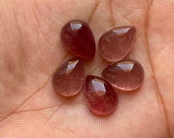 Natural Strawberry Quartz Pear Cabochon, AAA Grade Loose Gemstone
