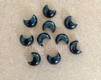 Natural Black Onyx Crescent Cabochon, Moon Shape Loose Gemstone Size 8,9,10,11,12,13,14,15,16,17,18,19,20,21,22,23,24,25,30 mm