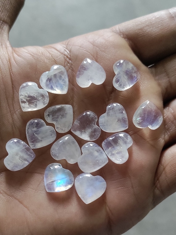 AAA Natural Rainbow Moonstone Heart Shape Loose Cabochon Size 10mm to 30mm