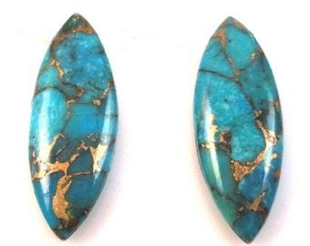 8x4mm to 30x15mm AAA Natural Mohave Turquoise, Blue Copper Turquoise Calibrated Flat Back Gemstone 8x4,10x5,12x6,14x7,16x8,20x10,24x12,26x13