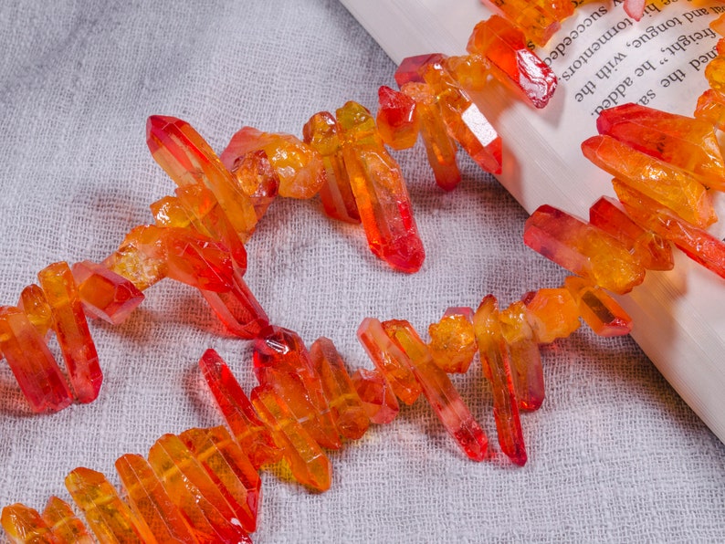 Wholesale Full Strand of Aura Titanium Beads-Red/&Orange Crystal-Gradient Color Quartz for Jewelry Making-Titanium Beads-Titanium Quartz