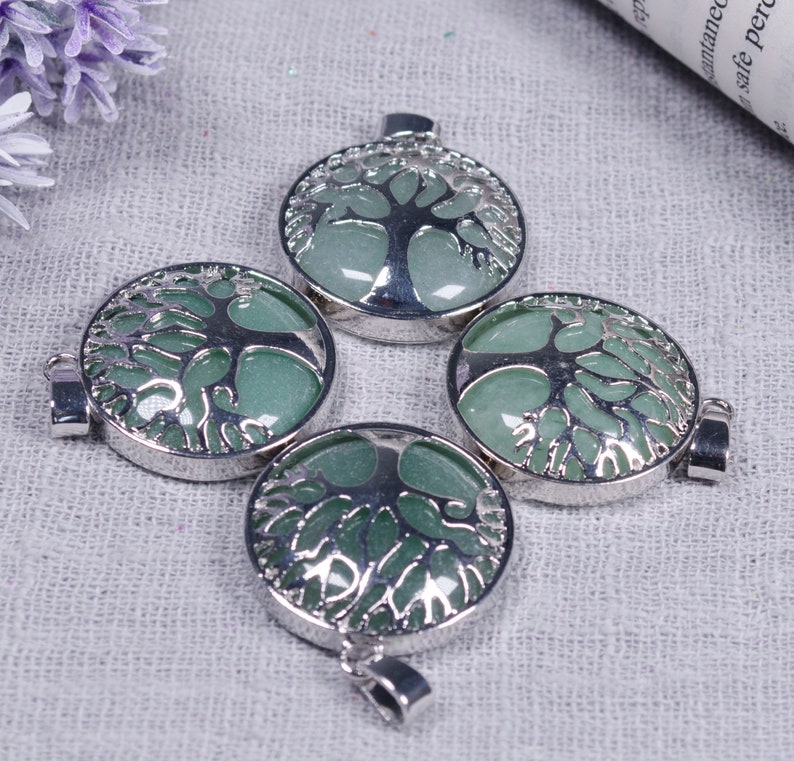 Wholesale Tree of Life round edging pendantPolished Green AveniturineTree of KnowledgeFamily TreeGiftDecorChakraHealing Crystal