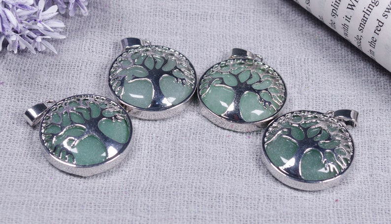 Wholesale Tree of Life round edging pendantPolished Green AveniturineTree of KnowledgeFamily TreeGiftDecorChakraHealing Crystal