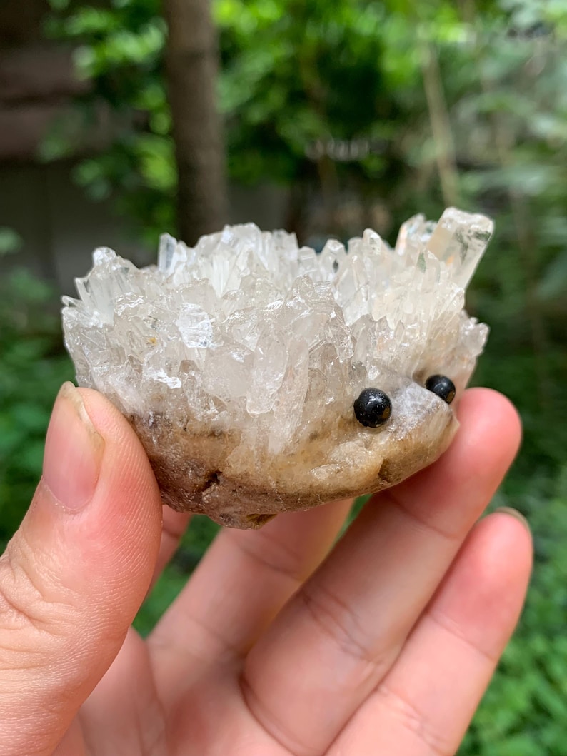Clear Quartz Hedgehog/Natural Clear White Crystal Cluster/Crystal Sculpture/Crystal Carvings/Gift for Child/Healing Crystal image 5