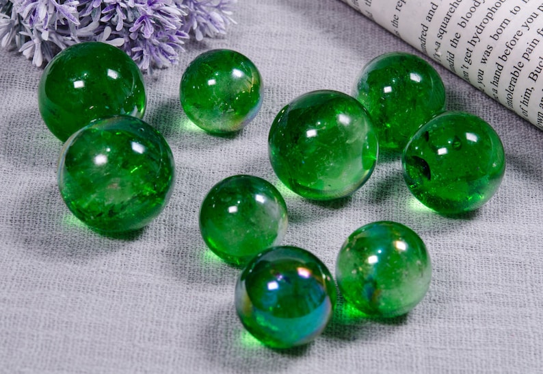 Wholesale Beautiful Green Aura Clear Crystal SphereNatural Gemstone Round CrystalJewelry MakingCollectionDecorGift