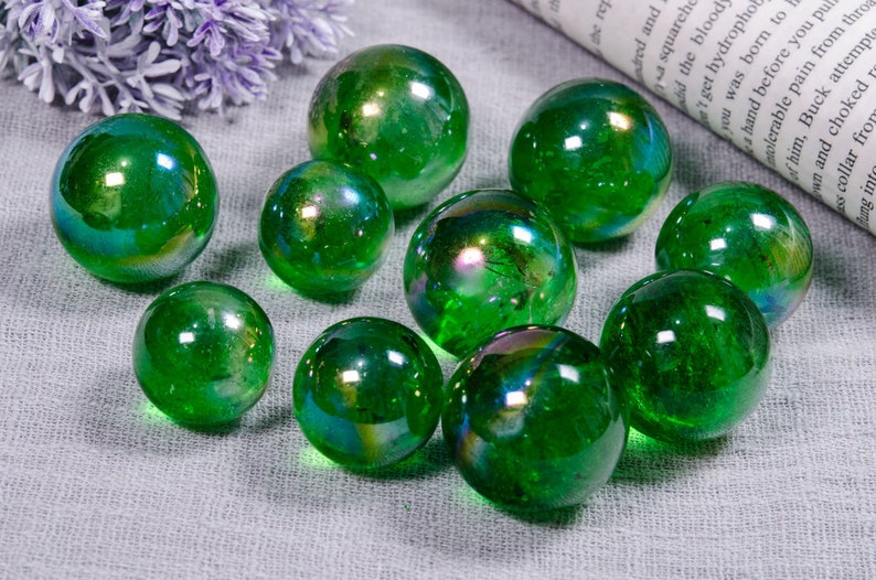 Wholesale Beautiful Green Aura Clear Crystal SphereNatural Gemstone Round CrystalJewelry MakingCollectionDecorGift