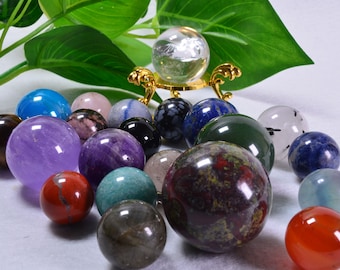 21Pcs Natural Quartz Crystal Spheres,Random,Quartz Balls,Healing Chakra,20-30mm,Amethyst,Rose Crystal,Lapis Lazuli,Undrilled Quartz Beads