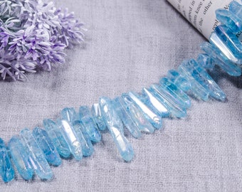 Wholesale Full Strand of Aura Titanium Beads-Polished Light Sky Blue Crystal-Quartz for Jewelry Making-Titanium Beads-Titanium Quartz