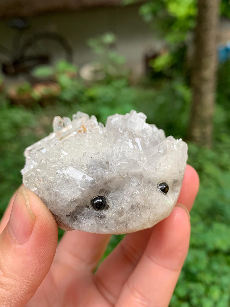 Clear Quartz Hedgehog/Natural Clear White Crystal Cluster/Crystal Sculpture/Crystal Carvings/Gift for Child/Healing Crystal image 3
