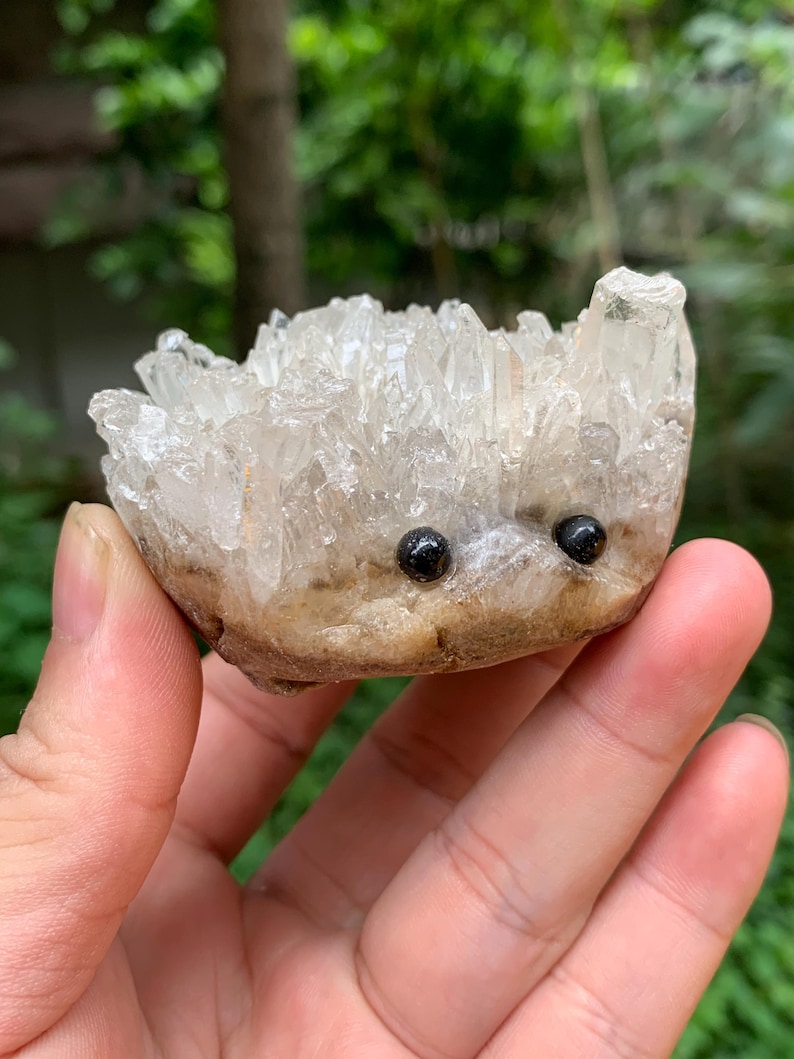 Clear Quartz Hedgehog/Natural Clear White Crystal Cluster/Crystal Sculpture/Crystal Carvings/Gift for Child/Healing Crystal image 4