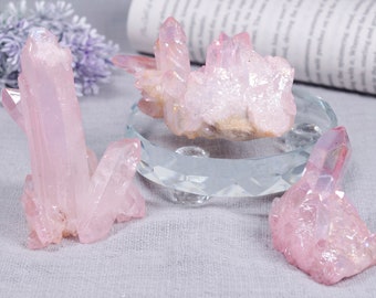 Vente en vrac Belle grappe de cristal d’aura rose / cristal brut naturel / grappe de cristal minéral de quartz / cadeau / décor / chakra / Reiki / galvanisé