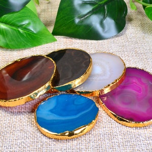 Agate Slices and Natural Crystal Slices/Oval Agate Slices/Golden edge/Colorful Agate Crystal Slices for Jewelry Making 5-6cm in diameter