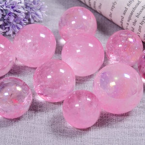 Wholesale Beautiful Pink Aura Clear Crystal Sphere/Polished Natural Crystal Bead/Jewelry Making/Decor/Gift/DIY Pendant/Collection/Healing