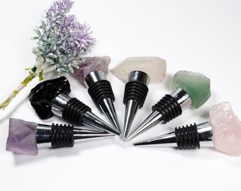 Wine Bottle Stopper/Polished Faceted Natural Clear crystal/Rose Crystal/Raw Gemstone Customization/Fluorite/Obsidian/Amethyst/Wedding/Party