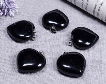 Bulk Sale Drilled 30mm Black Obsidian/Natural Crystal/heart-shaped Crystal/Beautiful Pendant/Polished Crystal/Necklace Gift/Decor